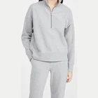 Sports Sweatshirt Factory Wholesale Women Gray Cotton Blank Sports Zip Up Sweatshirt