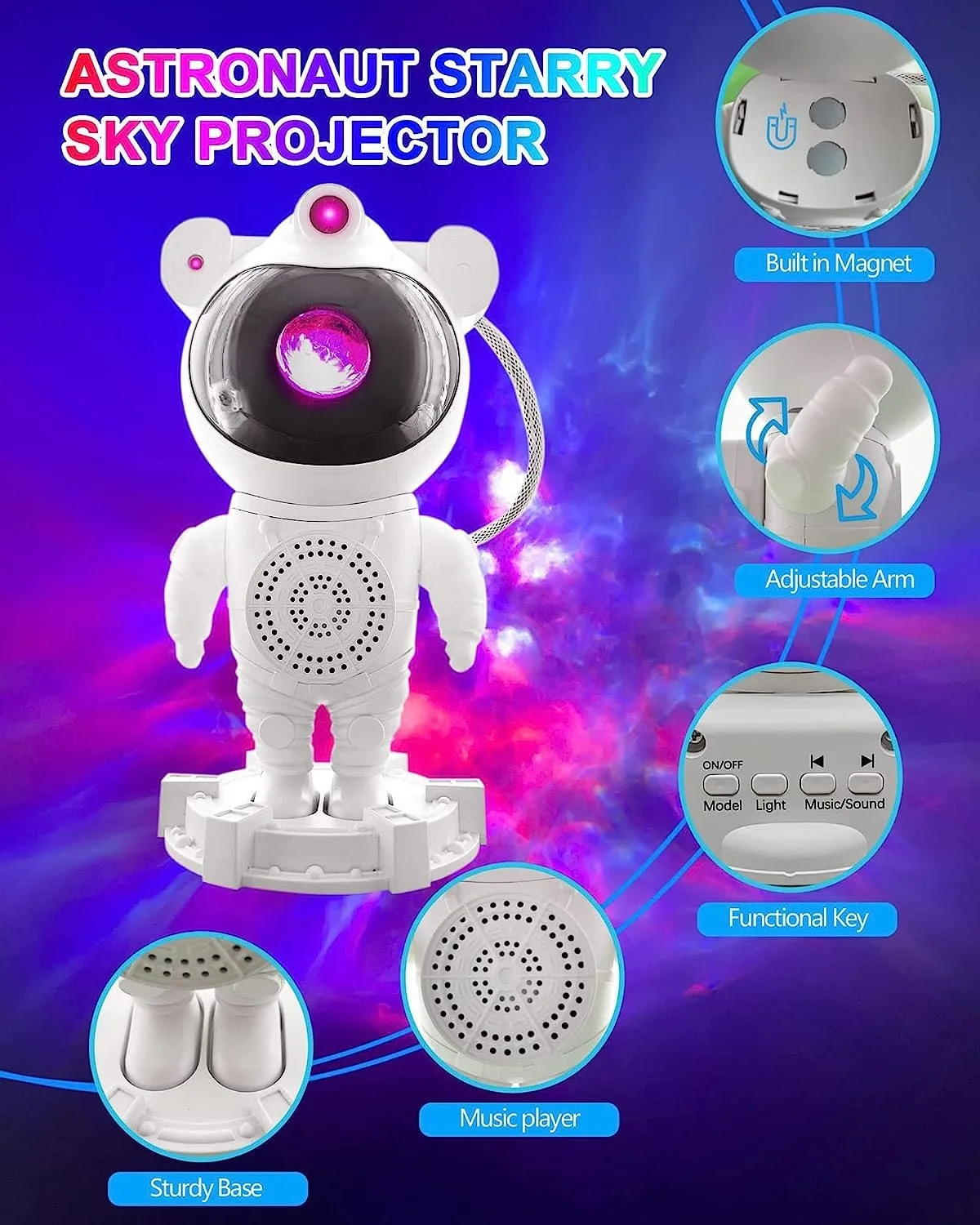 Astronaut Bluetooth Sky Projection Light USB Full Color Star Moon White Noise Astronaut Laser Atmosphere Night Light
