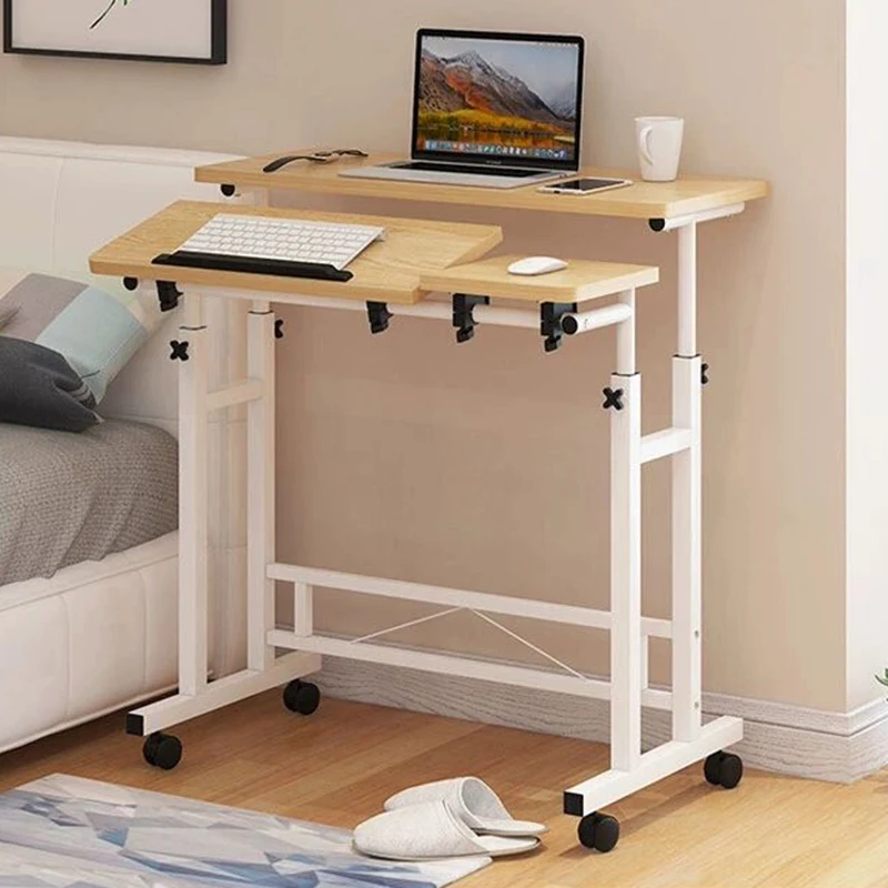 Home Use White Height Adjust Standing Up Table With Wheels And Coffee Table