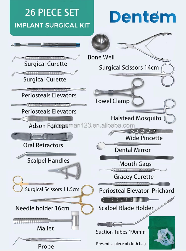 Dental Surgical Tool26 PCS Set Implant Surgical Kit for Dentem From Korea Surgical Instrument Dentist Tools Kit Stainless Steel factory