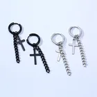 Earrings Cool Fashion 316 Stainless Steel Cross Chain Dangle Stub Earrings For Men