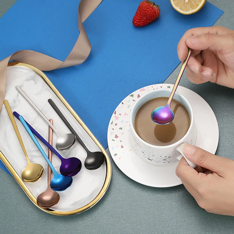 Popular 13cm 15cm 17cm Polished Stainless Steel Coffee Spoon Mini Small Long Handled Metal Dessert Tea Spoon
