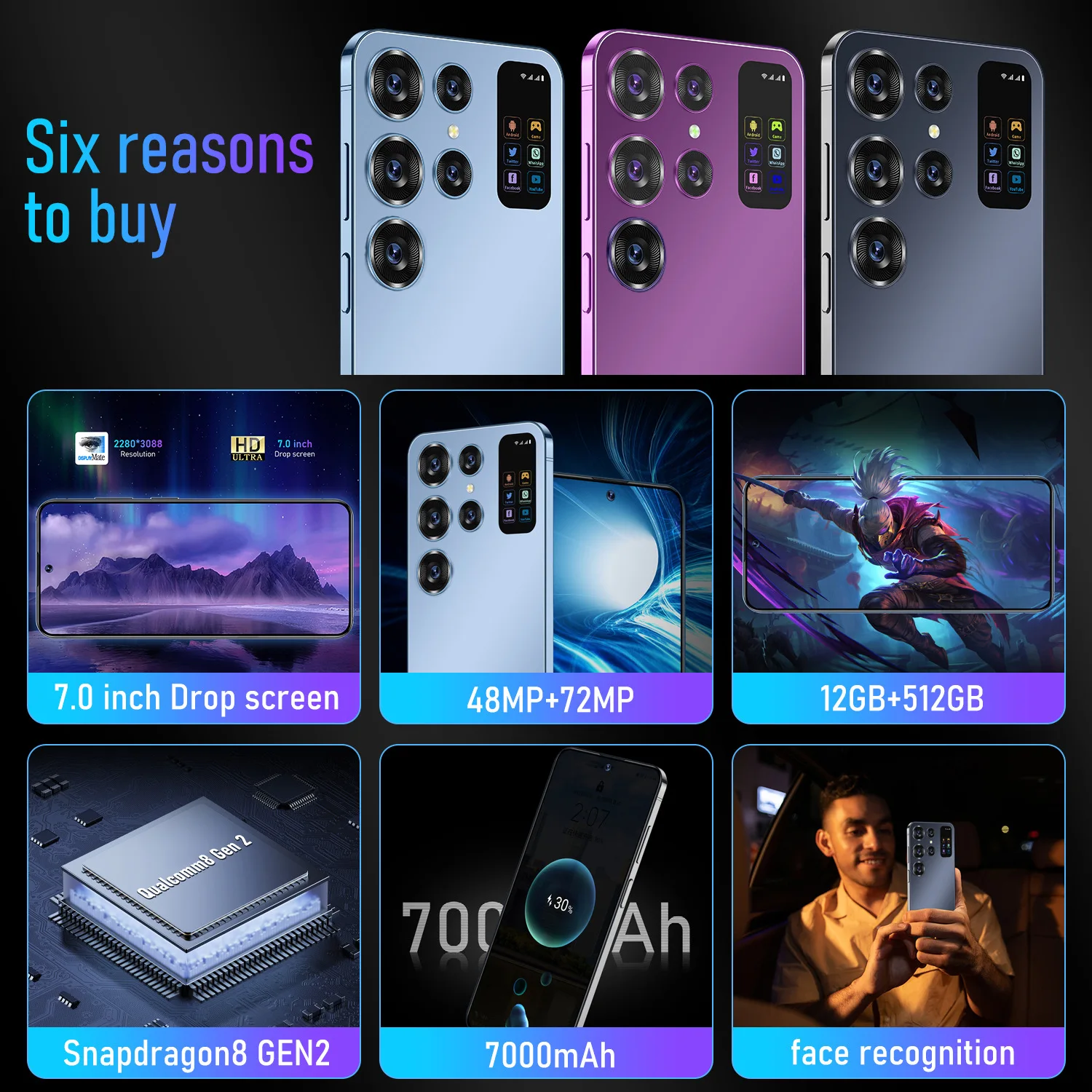 2024 New Ultra-high Speed S24 Ultra 16GB+1TB 5G Smart Phone 7.2-inch 48MP+100MP Snapdragon 8+2 Android 12 Smart Game Phone