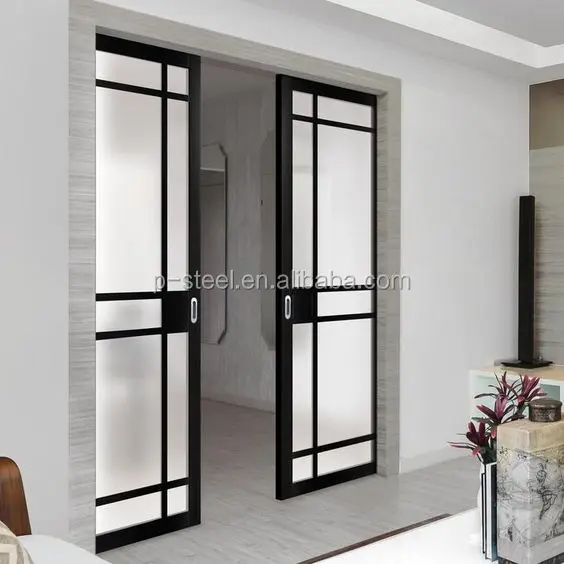 Customizable Modern Style Sliding Door with French Design Steel Frame Hanging Curtain-IdealCN Supplier details