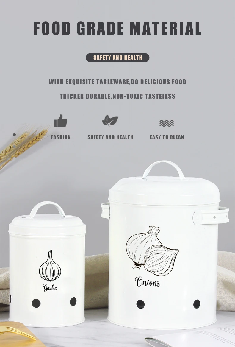 Galvanized Iron Vegetable Containers with Lid Kitchen Potato Onion Garlic Canister Storage Bucket