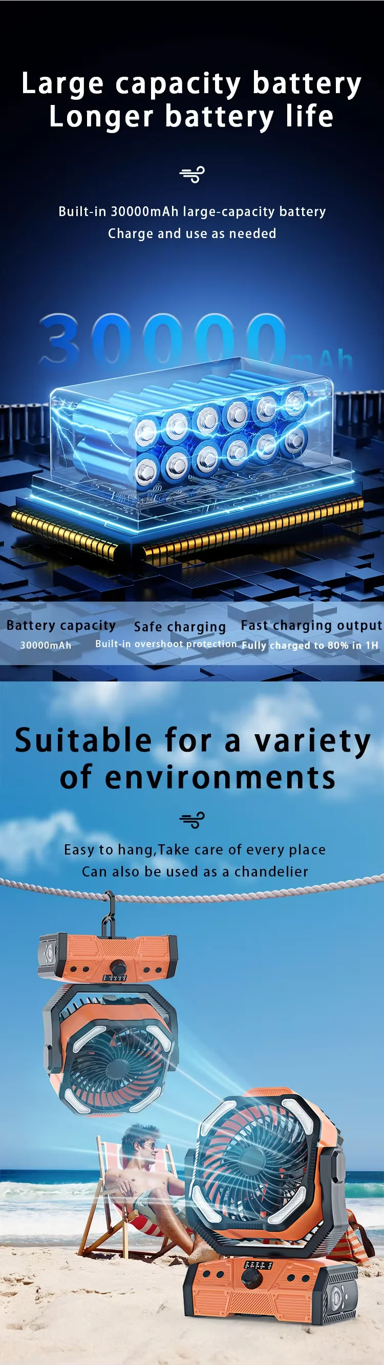 Table Fan, Portable, 30000mAh, USB - detail 6