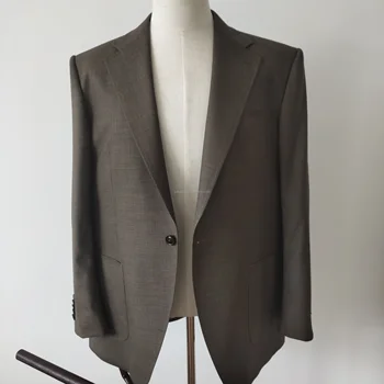new fashion 100% wool 2 pieces slim fit brown plain men's suits for wedding