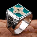 Celtic Ring Irish Celtic Blessing Ring 18K Gold Plated Latin Cross Emerald Green Ring Male