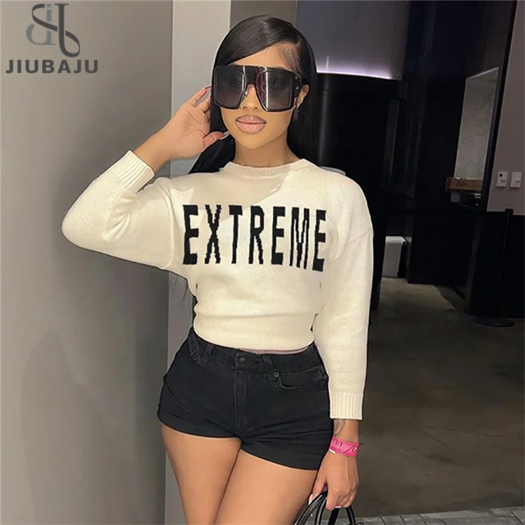 Autumn Winter New Fashion Letter Knit Top Women Sexy O-Collar Long sleeved Sweater