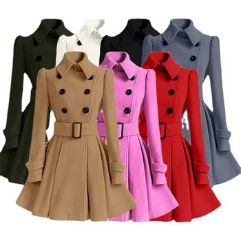 European and American New Winter Double-breasted Thickened Ladies Mid-length Woolen Coat