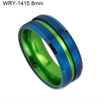 8mm In Stock Cluster Rings Green Aluminum and Blue Tungsten Carbide Band Fashion Mens Jewelry