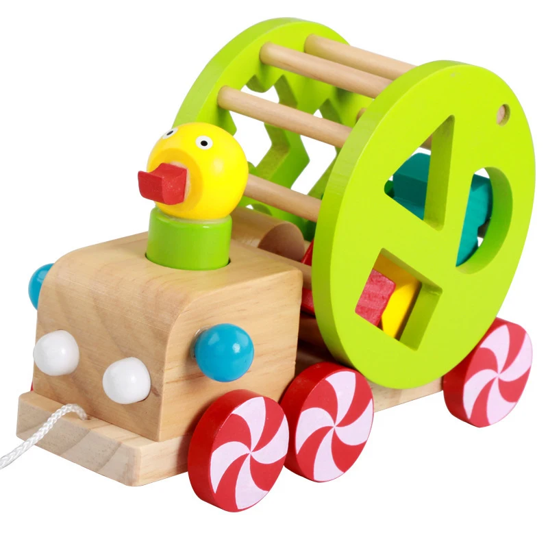 Color wooden blocks puzzle baby toys car educational montessori