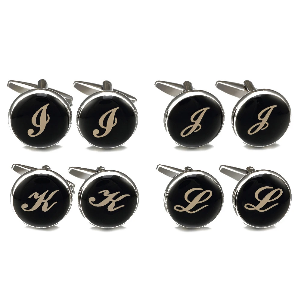 26 alphabet letters luxury english font letter cufflinks stainelss steel high quality round mens cuff link stainless steel