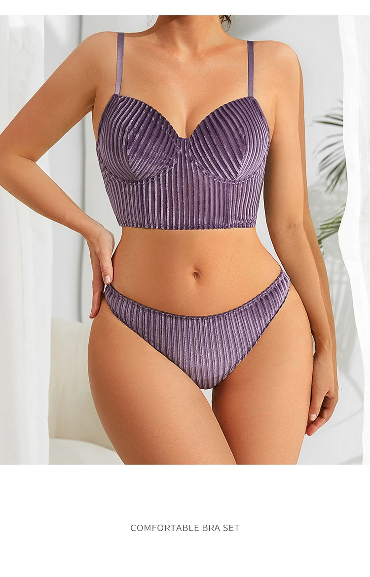 Ladymate Odm Oem Conjunto De Lingerie Listrado Veludo Para Mujer Women