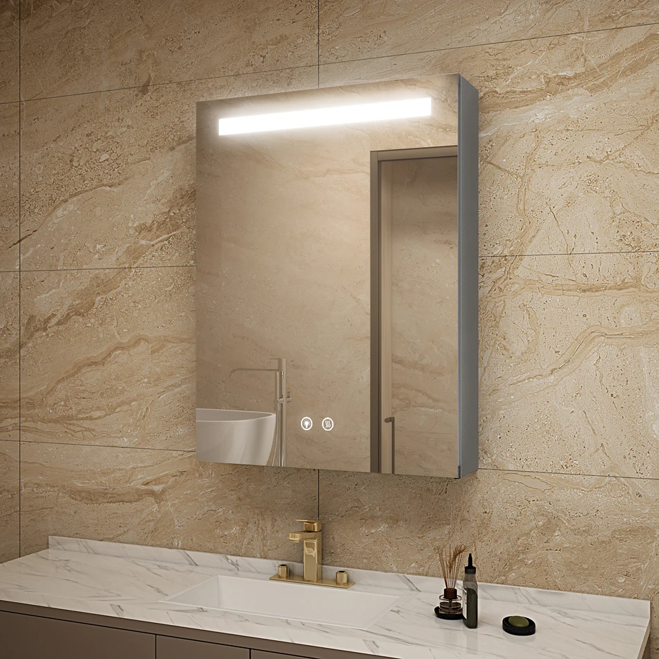 Modern Rectangular LED Mirror Cabinet with Aluminum Glass LED Vanity for Bathroom Use in Apartments and Villas Light Cabinet