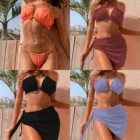 2021 Custom Logo 3 Piece Bikini Ruffle Thong Bikini Swimsuit With Coverup