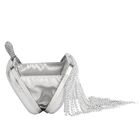 Purses Silver Small Clutch Purses With Sparkle Fancy Diamond Women Silver Beaded Fringe Bag 7.5