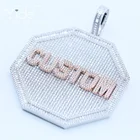 18k Gold Plated Iced Out Large Frame Bottom Letters Pendant Custom Bling Bling Hip Hop Pendants