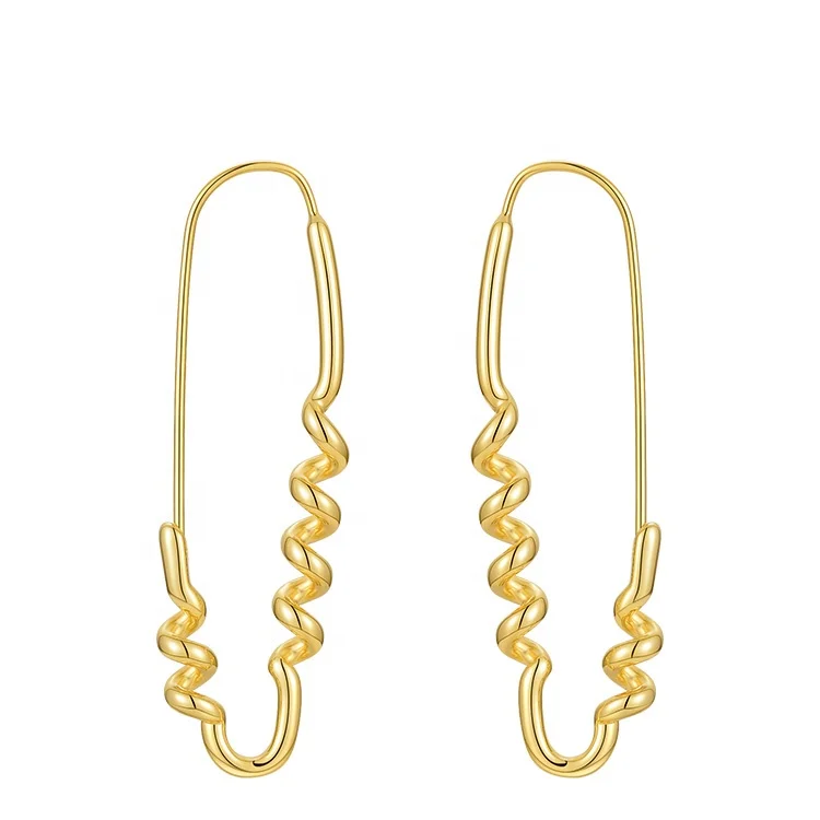 High Quality 18K Gold Plated Brass Jewelry Twisted Spiral Pin Shaped Accessories Earrings E201223