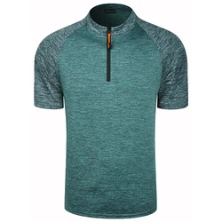 Hot sale men's quick dry 1/4 quarter zip athletic pullover golf shirts 1/4 zipper color block blade henley collar t-shirts