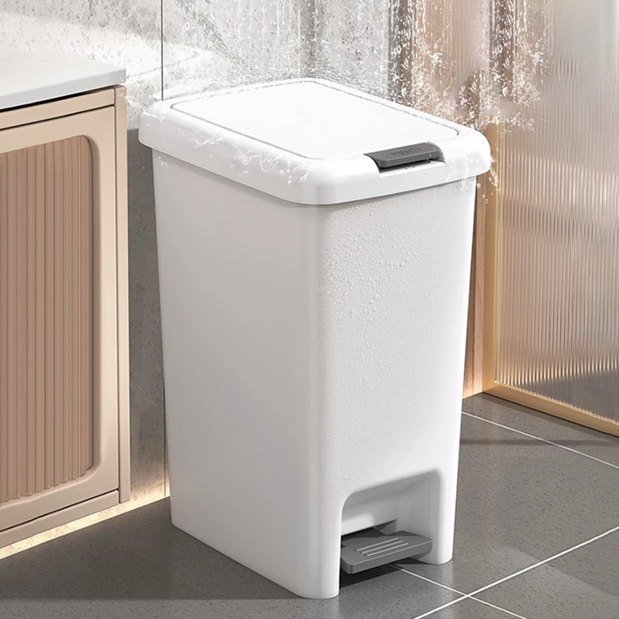 Waste Paper Indoor Trash Can 8 10 15 20L White Modern Rectangle Dust Bin with Press Lid Kitchen Bathroom Garbage Bins