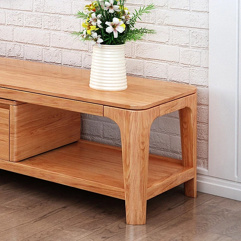 Simple design retractable long rectangular storage wood tv table living room furniture