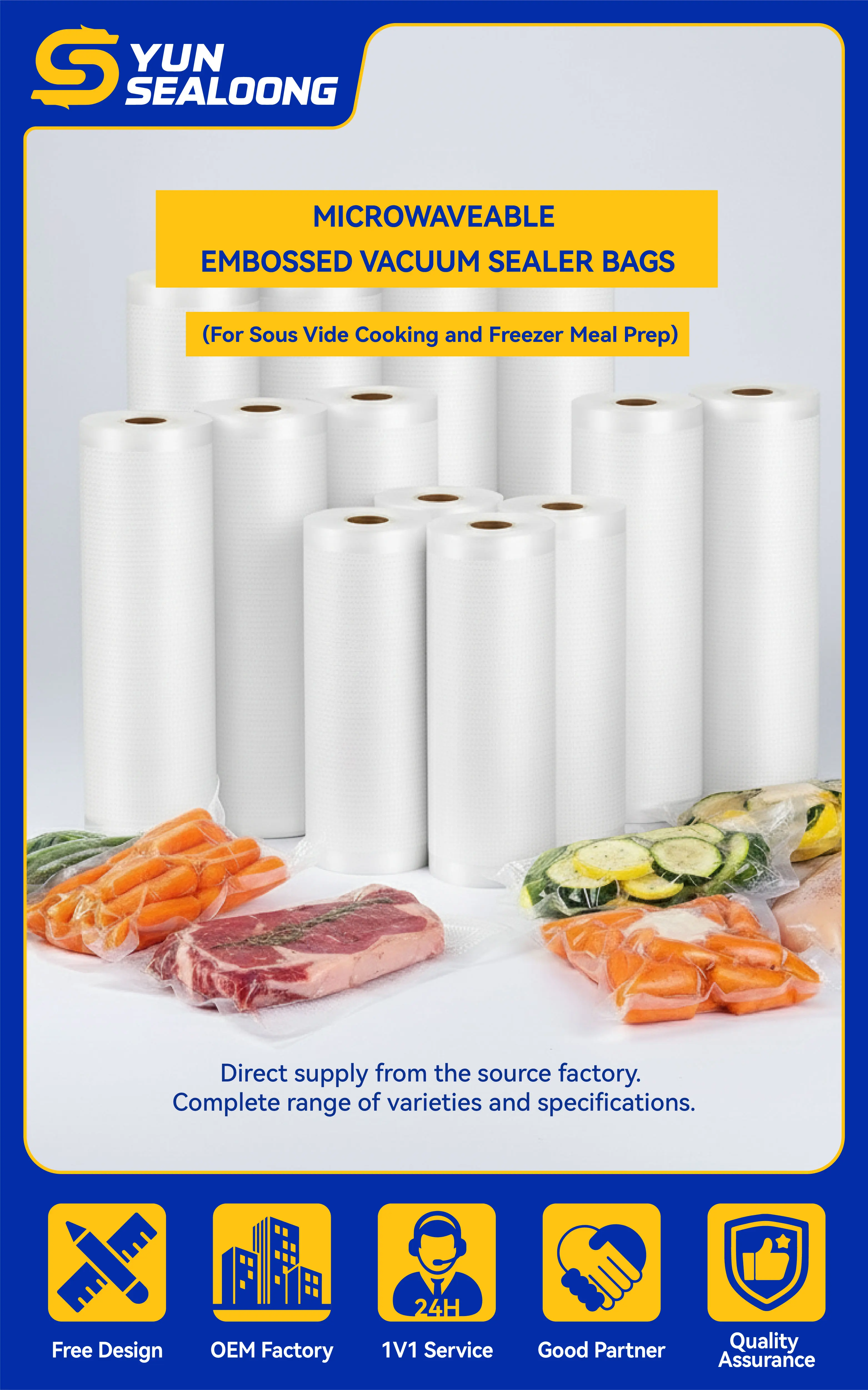 Custom Printed Microwaveable PE Vacuum Sealer Bags Heat Seal Handle Odor Proof for Sous Vide Food Storage Flour Fertilizer Feed