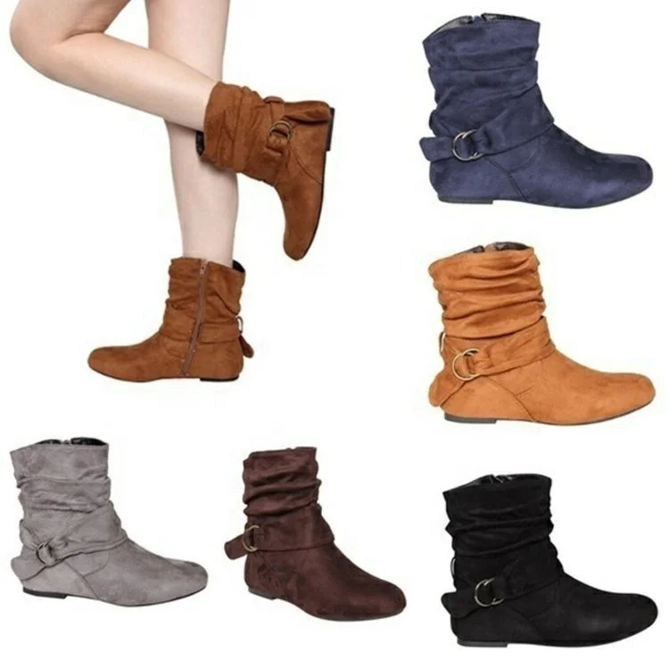 suede flat boots ladies