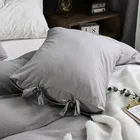 Set Bedding Polyester Fabric Pure Color Lace Up Quilt Cover Pillowcase Set Bedding Set For Hotel Family
