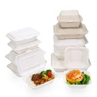 Food Clamshell Biodegradable 3-Compartment Food Box Biodegradable Disposable Bagasse Pulp Sugarcane Clamshell Box