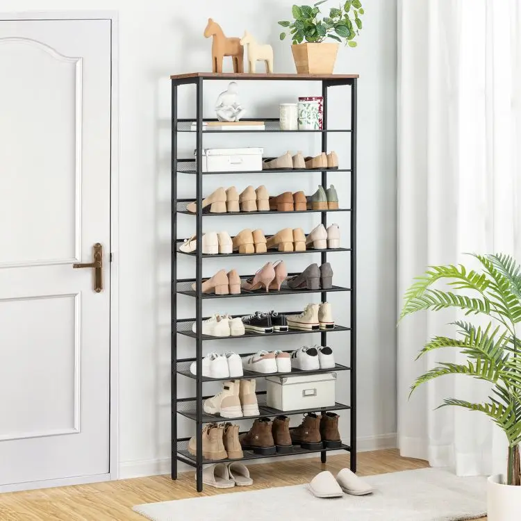 Wholesale 10 Tier Tall Large Capacity Shoe Racks Price Metal Shoe Storage Stand Shelves for 27-36 Pairs Shoes Organizer Rack