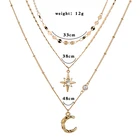 Moon Star All-match Golden Fashion Multi-layer Moon Star Pendant Choker Necklace Jewelry For Women And Girls