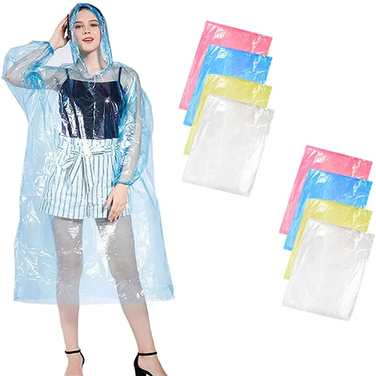 Thick Plastic Disposable Rain Poncho Clear Adult Raincoat with Hood Waterproof Emergency Rainwear for Men Women Girls Hiking