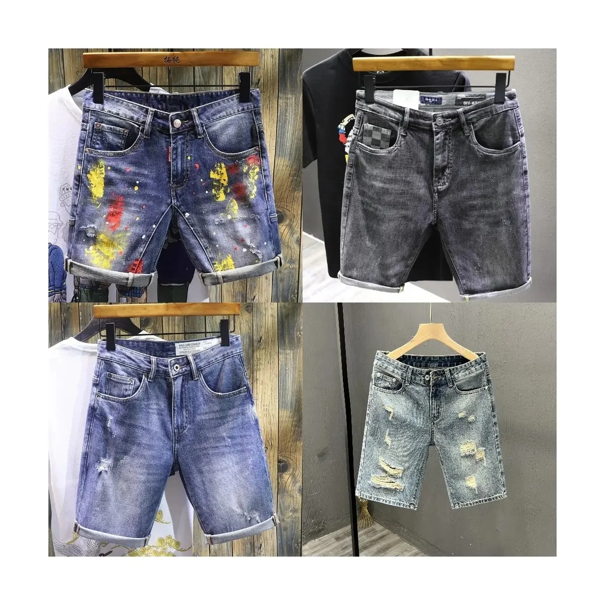 High quality jeans shorts Men's summer stretch denim pants boys short pants Young jeans fit skinny breathable Five trousers