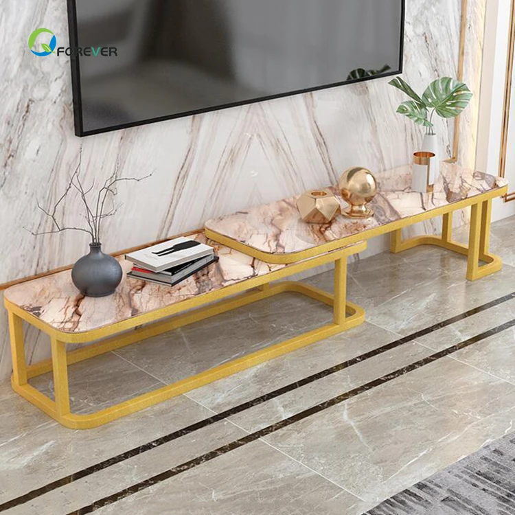 Modern Marble Pattern Multi-Function Tempered Glass TV Stand Furniture