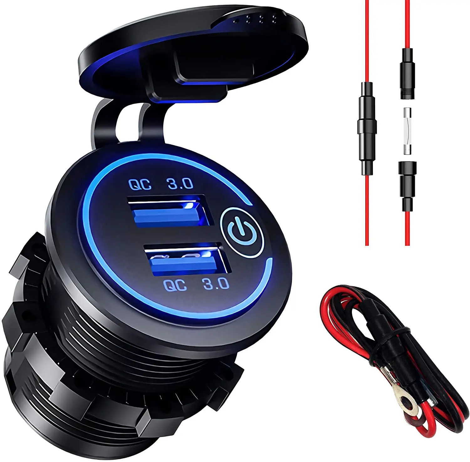Waterproof 12V/24V QC3.0 Dual USB Fast Charger Socket Power Outlet with Touch Switch for Car Marine Truck and More Quick Charge 3.0 Dual USB Charger Socket Motorcycle Boat 