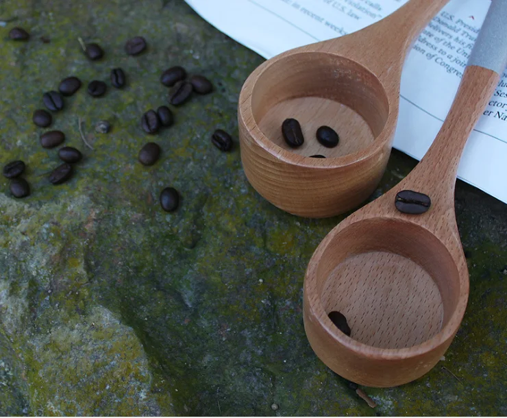 Wooden coffee measuring spoon, Kitchen Beech Baking Measuring Cup set with long handle measuring spoon, milk powder spoon