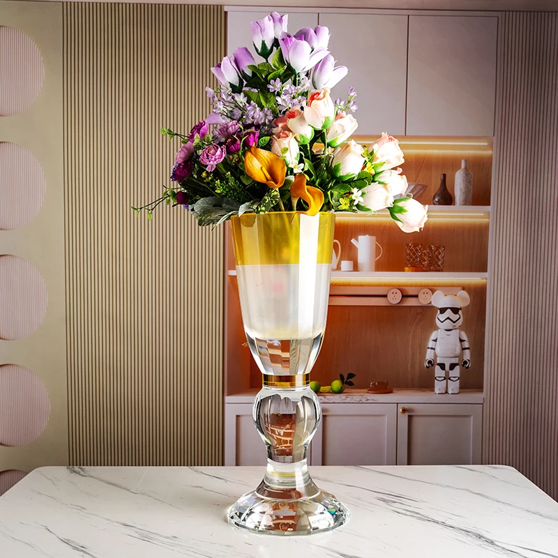 product newly designed two color splicing high quality home desktop decoration glass crystal vase-7