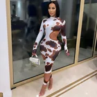 Evening Print Long Sleeve Side Hollow Out Sexy Women Bodycon Maxi Dress Ladies Club Party Evening Hole Dress