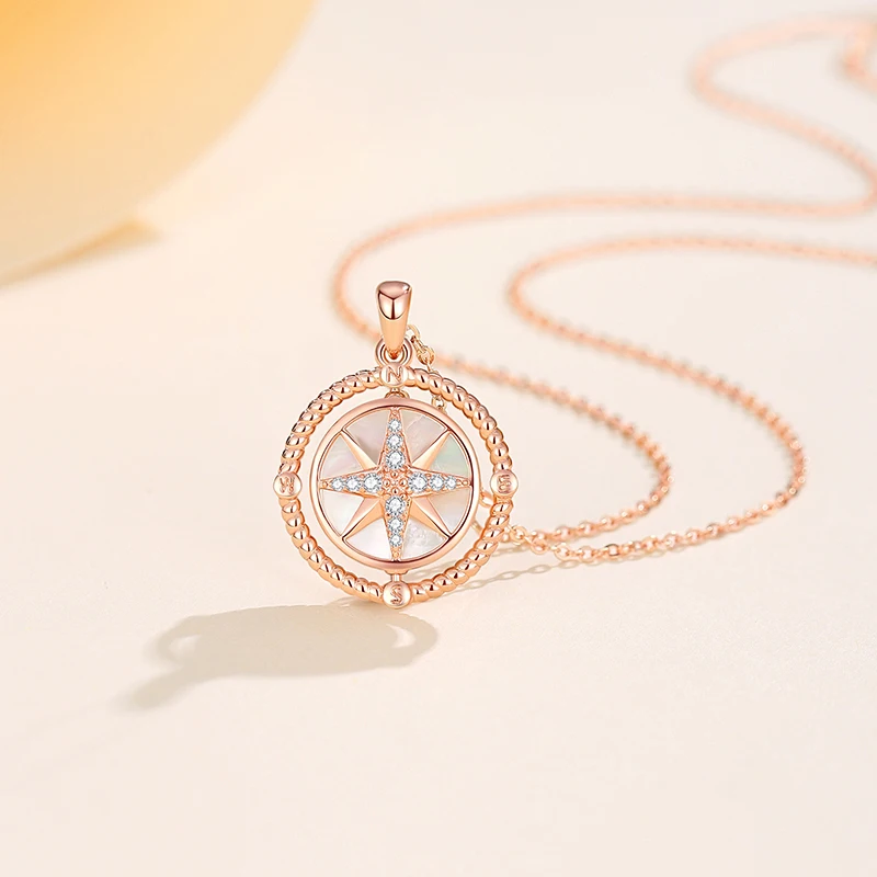 CDE YP1659 2023 Fashion Jewelry 925 Sterling Silver Compass Necklace With Zircon Joyas De Plata Silver Necklace Women