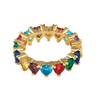 Diamond Colorful Personlized Simple Jewelry Brass 18K Gold Plated CZ Pave Full Diamond Heart Ring Women