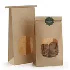 Coffee Paper Paper Bag Flat Square Block Flat Bottom Gusset Coffee Bean Tin Tie Dessert Kraft Paper Bag With Window
