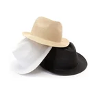 Black Hat Summer Plain Paper Black Fedora Adults Straw Hat With Ribbon