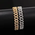 Cz Hip Hop Jewelry Gold Plated Iced Out CZ Diamond 12mm Cuban Link Chain Bracelet And Necklace