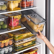 Transparent Plastic PET Kitchen Stackable Container Storage Box Bins Refrigerator Drawer Fridge Organizer