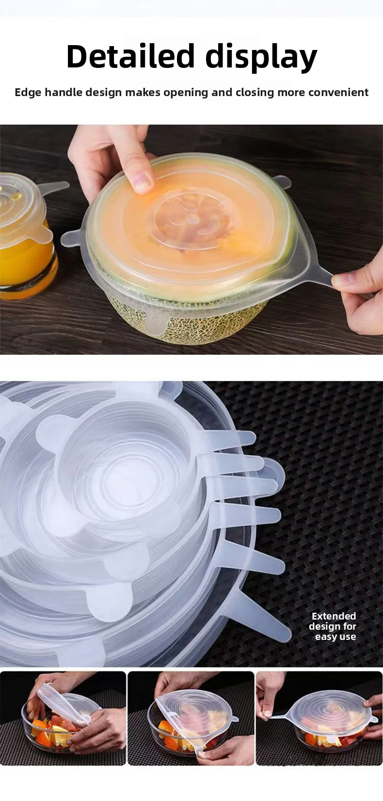 6-Piece Set Transparent Food-Grade Silicone Fresh-Keeping Bowl Cover Stretchable Fruit Specialty Tools for Fresh-Keeping supplier
