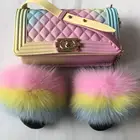 Slippers Slipper With Fur Raccoon Fur Slippers Big Fur Slides Fur Slippers With Purse Set