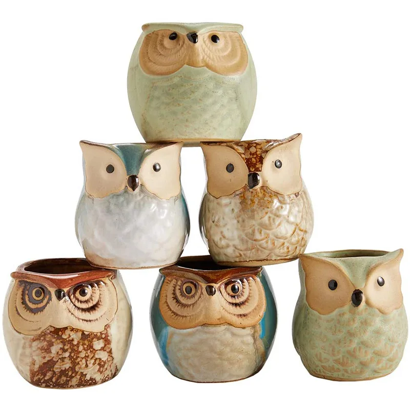 L2   Home Office Decor Flower Pot Thumb Small Cartoon Plant Succulent Pots Ceramic Mini Owl Flower Pot