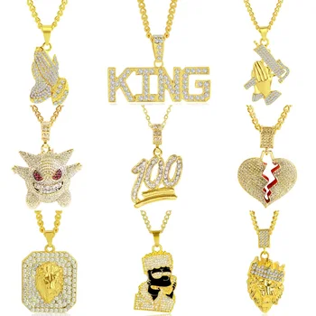 NUORO Factory Stock Iced Out Hip Hop Jewelry Unisex Gold Long Chain Bling Necklaces Men Gun Leaf Cartoon Hiphop Pendant Necklace