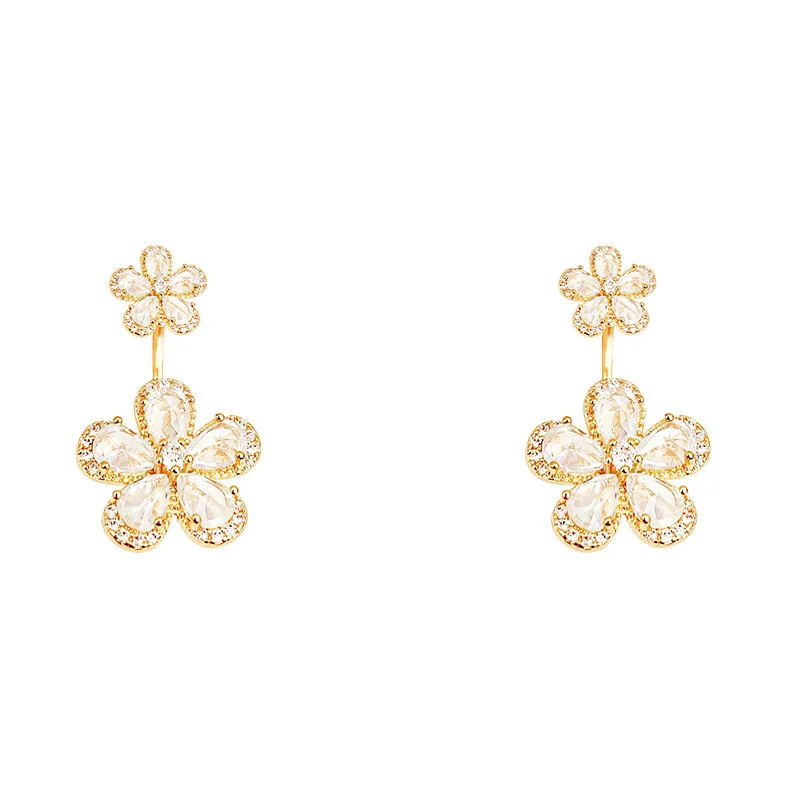 High-quality light luxury niche senior design sense exquisite zircon flowers one style two wear earrings